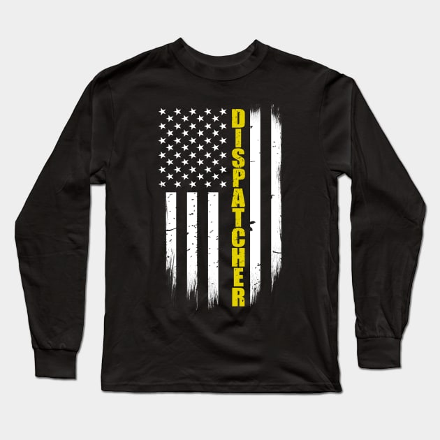 Dispatcher Thin Gold Line American Flag Long Sleeve T-Shirt by bluelinemotivation